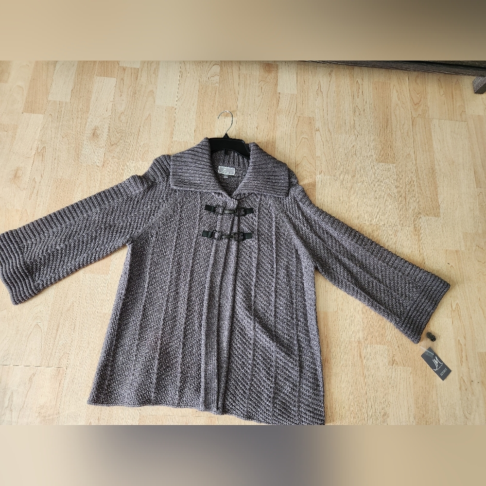 JM Collection - Brand NEW Gray Ladies Sweater with Buckle Accents